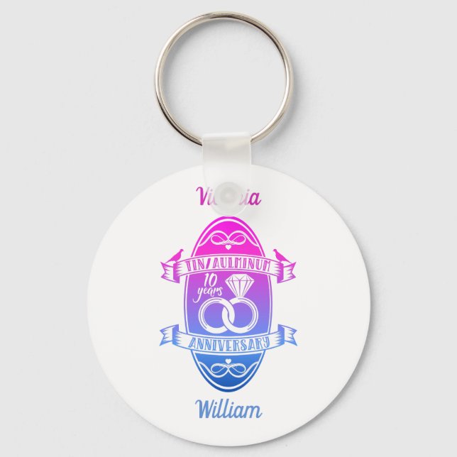 Porte-clés Dixième 10e anniversaire de mariage TIN ALUMINIUM (Recto)