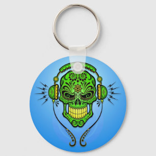 Porte-clés DJ Crâne à sucre - Vert et Bleu