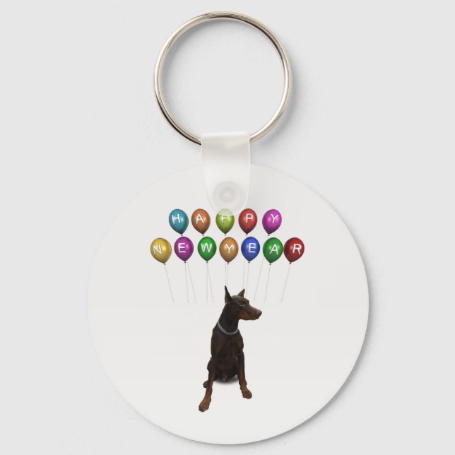 Porte-clés Doberman Pinscher souhaite Bonne Année 2016 (Recto)