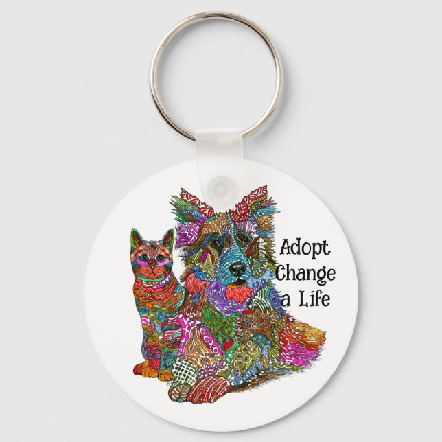 Porte-clés Dog and Cat Pet Adoption Keychain (Recto)