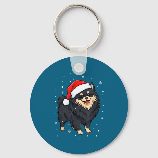 Porte-clés Dog Holiday Meranian Dog Santa Illustration - Fluf (Recto)