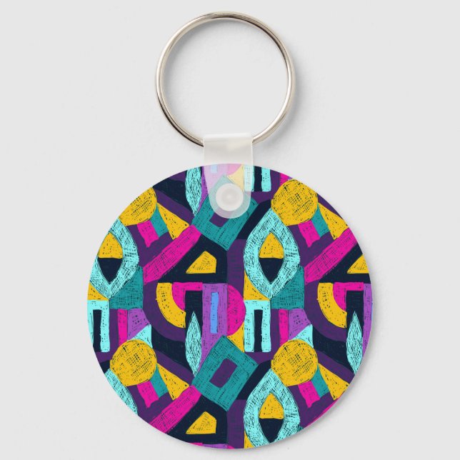 Porte-clés Doodles rétro : pop art géométrique. (Recto)