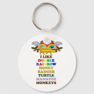 Porte-clés Double Rainbow Honey Badger Turtle singes manatés