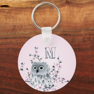Porte-clés Douce Hibou Rose Monogramme Féminin