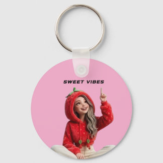 Porte-clés Douces vibrations Fille au sweat-shirt Strawberry 