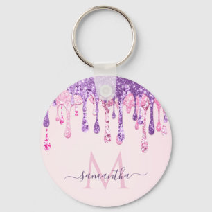 Porte-clés Doux rose violet Parties scintillant goutte Monogr