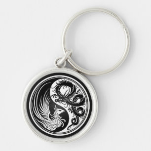 Porte-clés Dragon blanc et noir Phoenix Yin Yang