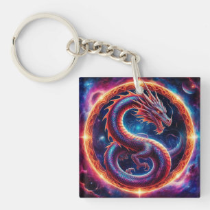 Porte-clés Dragon Cosmique Ardente Entouré d'un Anneau Célest
