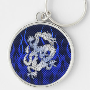 Porte-clés Dragon dans Chrome comme bleu Carbon Fiber Style