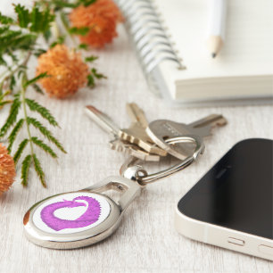 Porte-clés Dragon de coeur violet clair sur blanc
