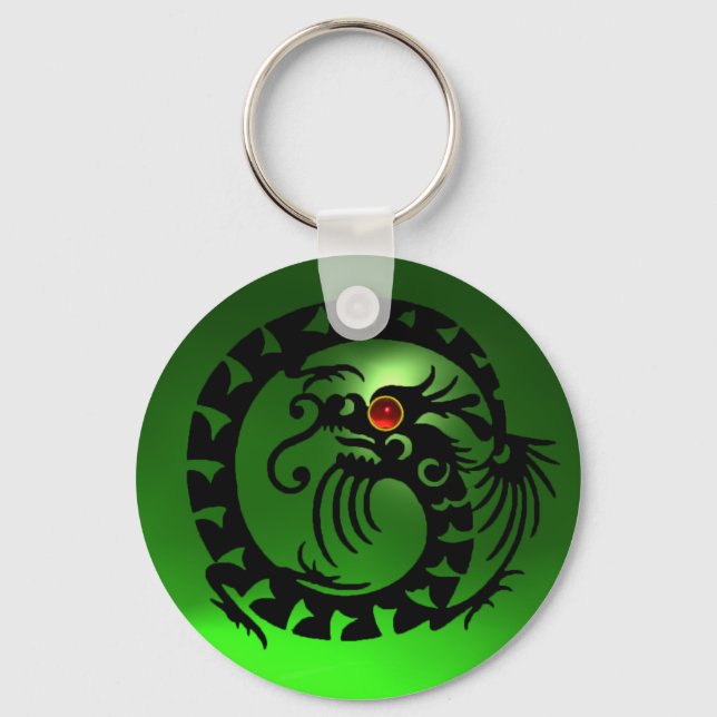 Porte-clés DRAGON DE NAGE, blanc, rubis rose rouge, topaz jau (Recto)
