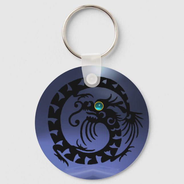 Porte-clés DRAGON DE NAGE, noir, aquamarine bleue, topaz (Recto)