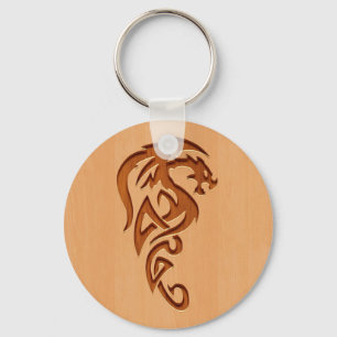Porte-clés Dragon gravé sur l'effet en bois