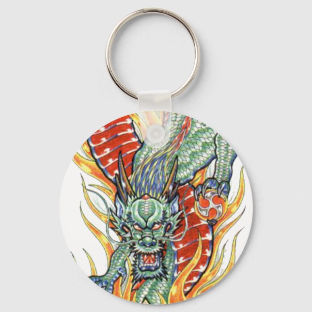 Porte-clés Dragon japonais et fleurs de Lotus (Recto)