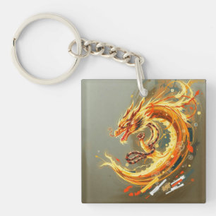 Porte-clés Dragon Jaune Doré