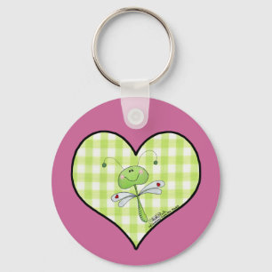 Porte-clés Dragon Voler dans en vichy coeur vert