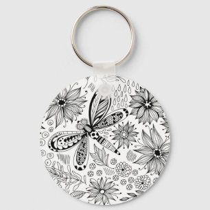 Porte-clés Dragonfly et doodle de fleurs