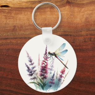 Porte-clés Dragonfly papillon aquarelle Art de la nature fleu