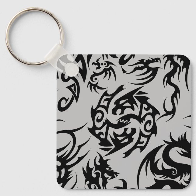 Porte-clés Dragons noirs motif contour.b Gray BG (Recto)