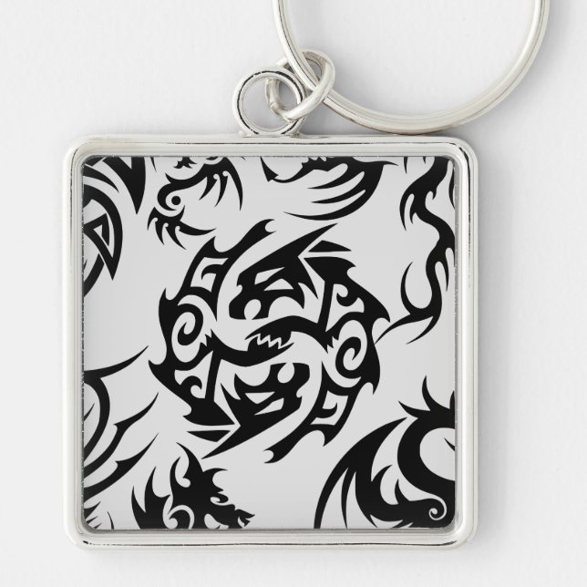 Porte-clés Dragons noirs motif contour.b Off blanc BG (Devant)