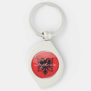 Porte-clés Drapeau albanais rond brillant