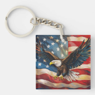 Porte-clés Drapeau américain avec aigle chauve