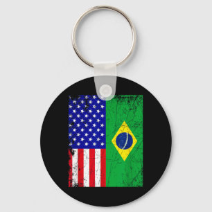 Porte-clés Drapeau Américain Brésilien _ Moitié Brésil Moitié