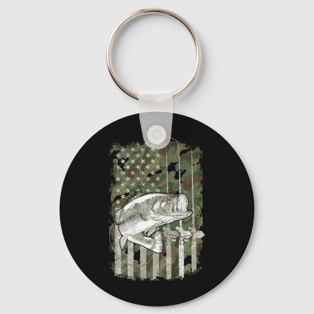 Porte-clés Drapeau américain Camo B Pêche au poisson (sur Ck) (Recto)
