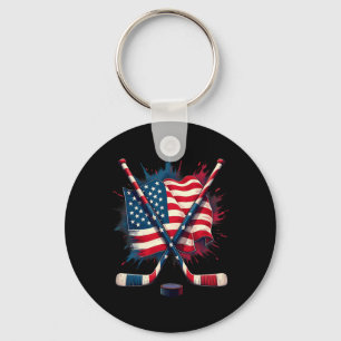 Porte-clés Drapeau américain de hockey sur glace