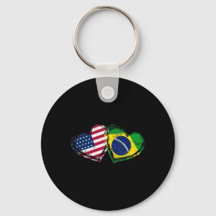 Porte-clés Drapeau américain du Brésil Cœur Amour brésilien a