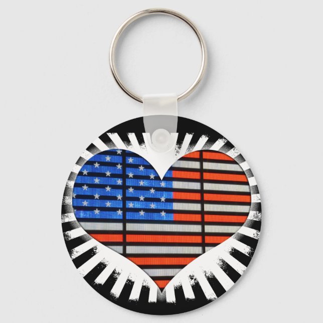 Porte-clés Drapeau américain du coeur patriotique (Recto)