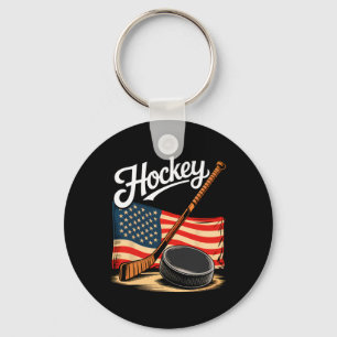 Porte-clés Drapeau Américain Hockey 4 Juillet Hockey Amoureux
