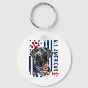 Porte-clés Drapeau américain patriotique garçon Labrador noir