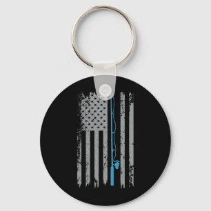 Porte-clés Drapeau Américain Pêche Pêcheur Vintage
