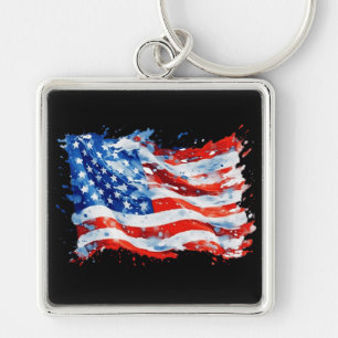Porte-clés Drapeau américain USA Aquarelle 4 juillet