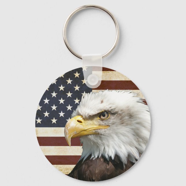 Porte-clés Drapeau américain vintage avec aigle américain (Recto)