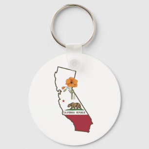 Porte-clés Drapeau californien avec fleur d'État Populaire de