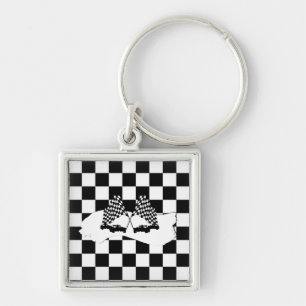 Porte-clés Drapeau Checker et voitures de course
