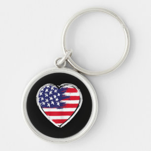 Porte-clés Drapeau Coeur US 4 juillet Étoiles patriotiques am