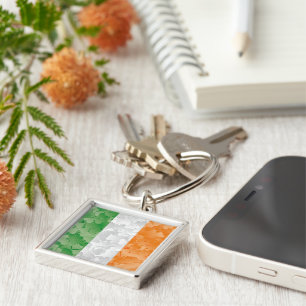 Porte-clés Drapeau de l'Irlande avec motif shamrock