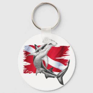 Porte-clés Drapeau de piqué avec le requin-plongeur de