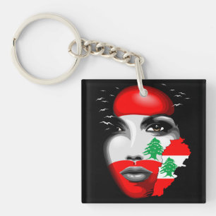 Porte-clés Drapeau et carte du Liban sur le visage de la fill