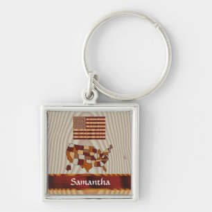 Porte-clés Drapeau et carte en bois américain