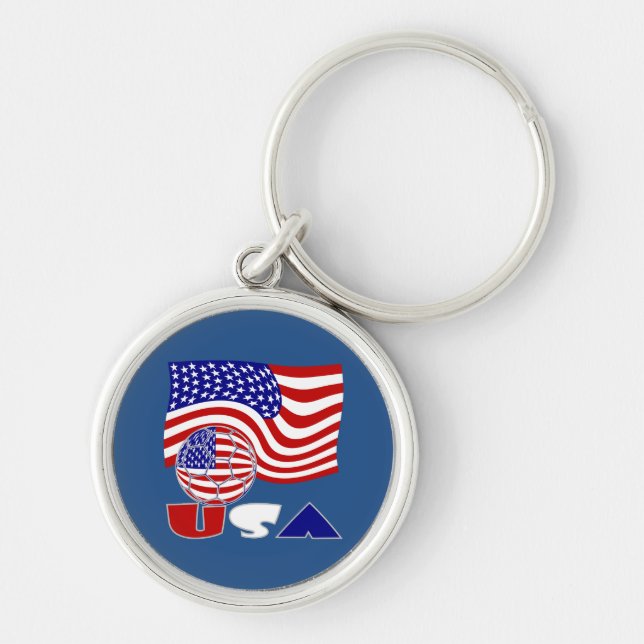 Porte-clés Drapeau États-Unis Soccer Ball Arrière - plan bleu (Devant)