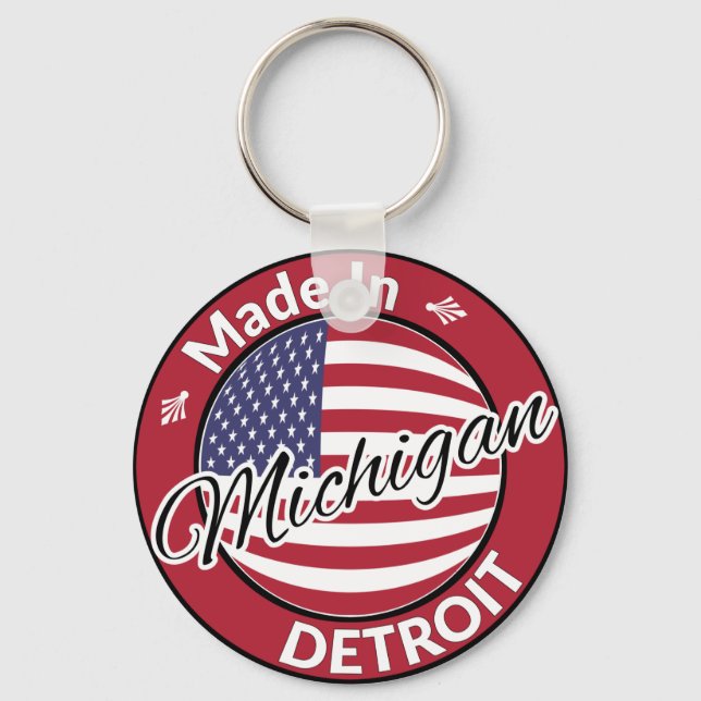 Porte-clés Drapeau Fabriqué à Detroit Michigan USA (Recto)