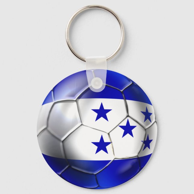 Porte-clés Drapeau hondurien 5 étoiles soccer balle football  (Recto)