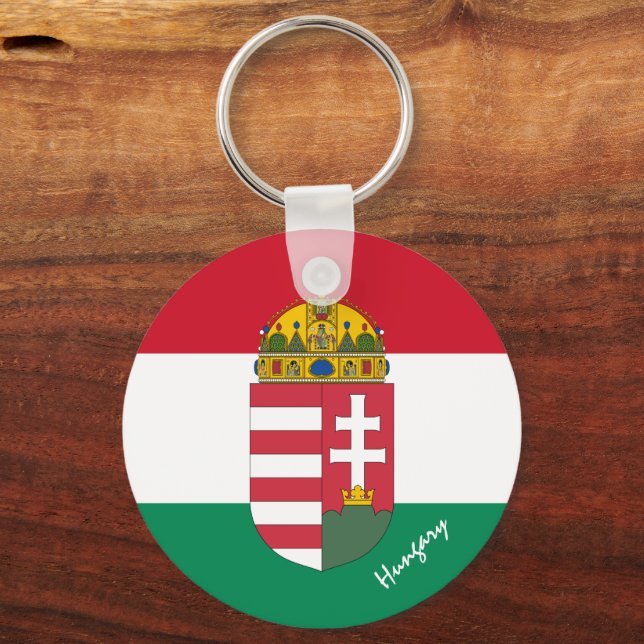 Porte-clés drapeau hongrois, Emblem & Hongrie vacances /sport (Recto)