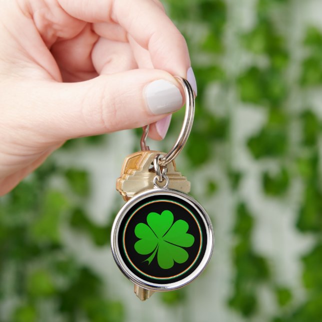 Porte-clés Drapeau irlandais, Lucky Clover Irlande / Shamrock (main)