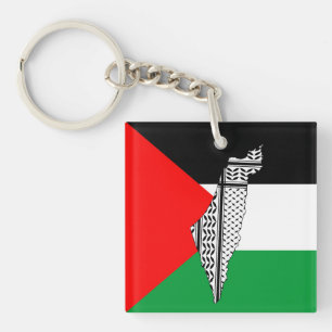 Porte-clés Drapeau palestinien et carte avec Motif Keffiyeg