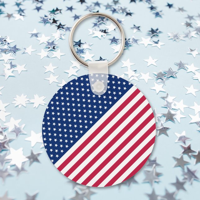Porte-clés Drapeau Patriotique USA Rouge Blanc Bleu Étoiles R (Patriotic USA Flag Red White Blue Stars Stripes Keychain)